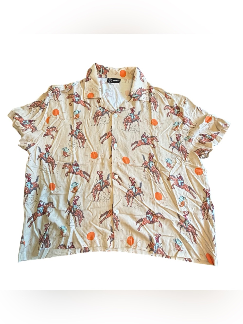 Original Use Beige Cowboy Print Short-Sleeve Shirt with Orange Dots